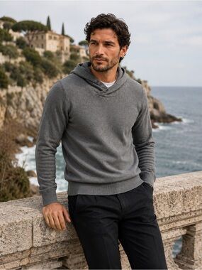 FREDERIK ANDERSON COPENHAGEN $180 100% Cotton Hooded Sweater Grey Sz M Casual